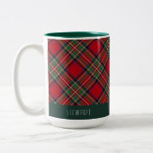Rustieke Plaid Feestdagen Stewart Tartan Custom Tweekleurige Koffiemok (Links)