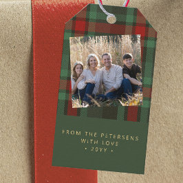 Rustieke plaid foto Kerst familie vakantie Cadeaulabel
