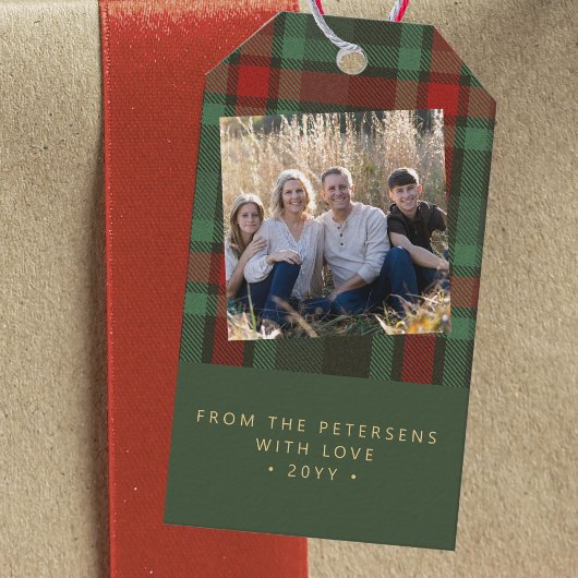Rustieke plaid foto Kerst familie vakantie Cadeaulabel