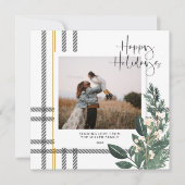 Rustieke Plaid Greenery Vakantiefoto Feestdagenkaart (Voorkant)