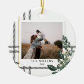 Rustieke Plaid Greenery Vakantiefoto Keramisch Ornament (Voorkant)