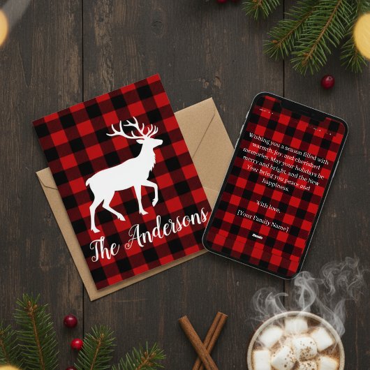 Rustieke Plaid Hert Persoonlijke Kerstkaart