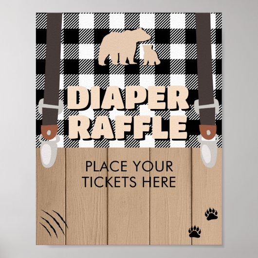 Rustieke Plaid Lumberjack Baby shower Luier Raffle Poster (Voorkant)
