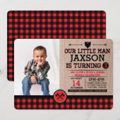 Rustieke Plaid Lumberjack Kids Verjaardag met foto Kaart (Voorkant / Achterkant)