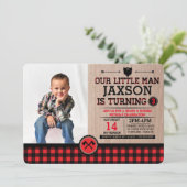 Rustieke Plaid Lumberjack Kids Verjaardag met foto Kaart (Staand voorkant)