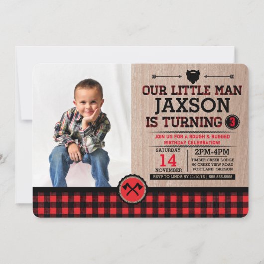 Rustieke Plaid Lumberjack Kids Verjaardag met foto Kaart (Voorkant)