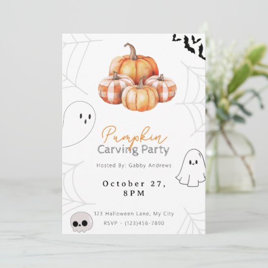 Rustieke Plaid Pompoenen  Pompoen Carving Party Kaart (Staand voorkant)