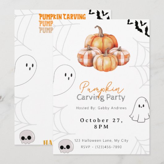 Rustieke Plaid Pompoenen  Pompoen Carving Party Kaart (Voorkant / Achterkant)