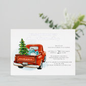 Rustieke Plaid Rode Vrachtwagen Kerstmis Partij Zi Folie Uitnodiging (Staand Voorkant)