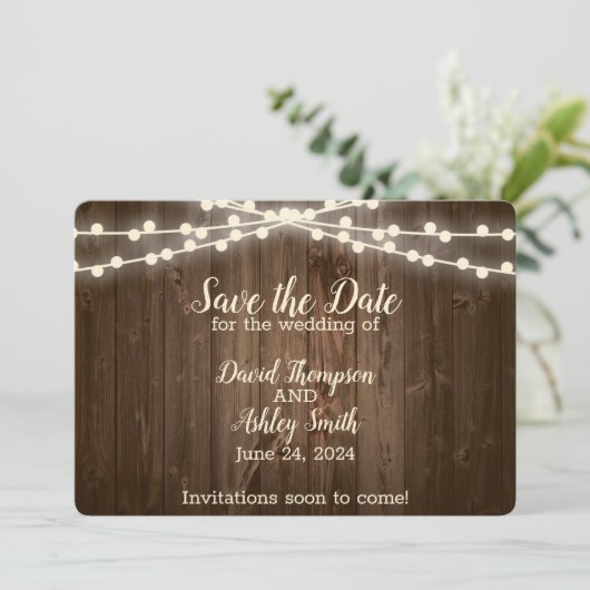 Rustieke platte Save The Date kaart (Staand voorkant)