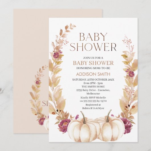 Rustieke Plum Brown Herfst Pompoen thema Baby show Kaart (Voorkant / Achterkant)