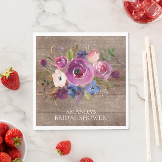 Rustieke Plum Floral Vrijgezellenfeest Papieren se Servet (Insitu)