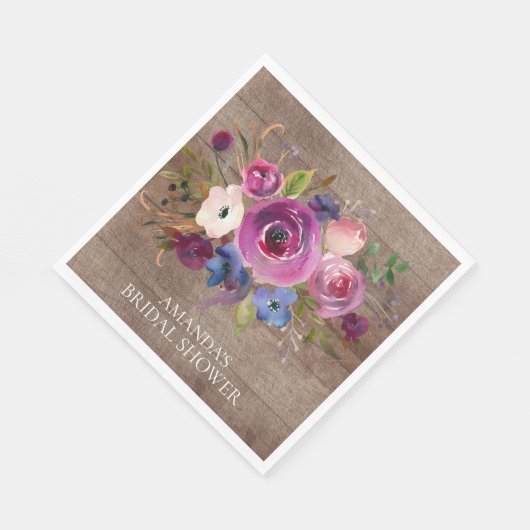 Rustieke Plum Floral Vrijgezellenfeest Papieren se Servet (Hoek)