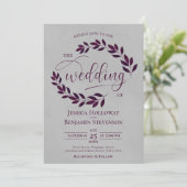 Rustieke Plum Paarse Bladeren Elegante Grey Weddin Kaart (Staand voorkant)