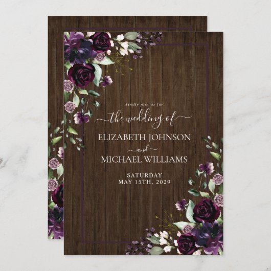 Rustieke Plum Paarse Waterverf Marmeren Herfst Kaart (Voorkant / Achterkant)