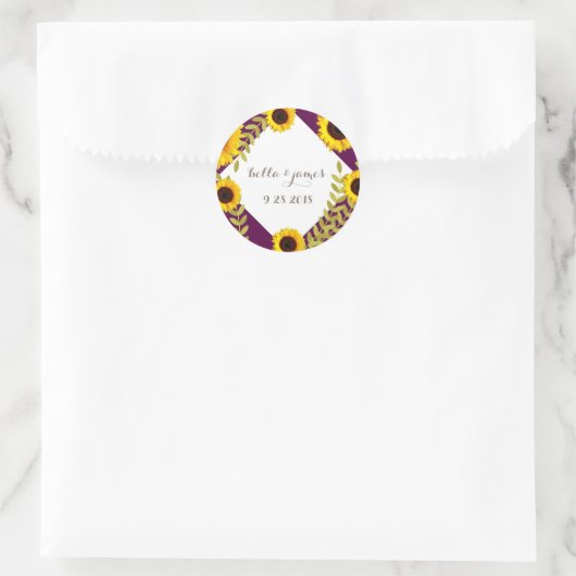 Rustieke Plum Zonnebloem Bruiloft Stickers (Tas)
