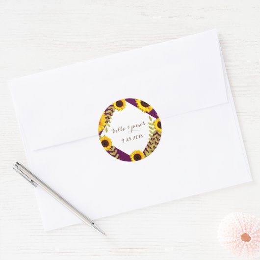 Rustieke Plum Zonnebloem Bruiloft Stickers (Envelop)