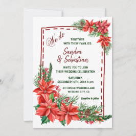 Rustieke Poinsettia Bloemenrood Kerstmis Bruiloft Kaart