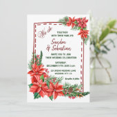 Rustieke Poinsettia Bloemenrood Kerstmis Bruiloft Kaart (Staand voorkant)