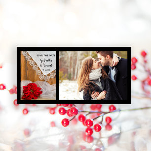 Rustieke Poinsettia en Kant Winter Opslag tot het  Save The Date