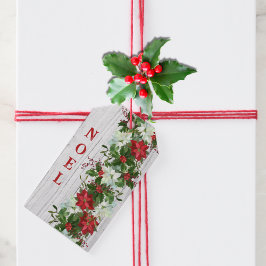 Rustieke Poinsettia Garland op noodlijdend hout Cadeaulabel