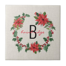 Rustieke Poinsettia & Holly Krans Monogrammed