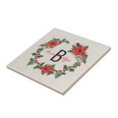 Rustieke Poinsettia & Holly Krans Monogrammed Tegeltje (Zijkant)