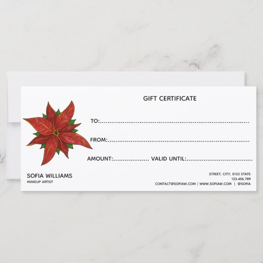 Rustieke Poinsettia Kerst Certificaat Gift Kaart (Achterkant)