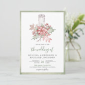 Rustieke Poinsettia Kerstkaars QR Code Bruiloft Kaart (Staand voorkant)