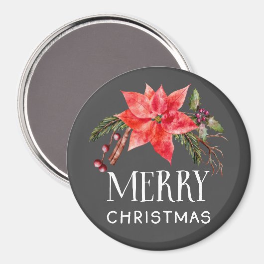 Rustieke Poinsettia krans Vrolijk Kerstfeest Magneet (Voorkant / Achterkant)