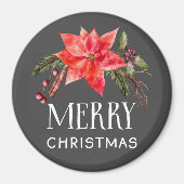 Rustieke Poinsettia krans Vrolijk Kerstfeest Magneet (Voorkant)
