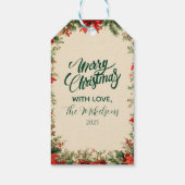 Rustieke Poinsettia Pine Christmas Party Cadeaulabel (Achterkant)