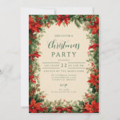Rustieke Poinsettia Pine Christmas Party Kaart (Voorkant)