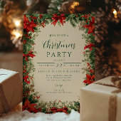 Rustieke Poinsettia Pine Christmas Party Kaart