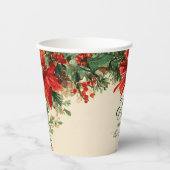 Rustieke Poinsettia Pine Christmas Party Papieren Bekers (Voorkant)