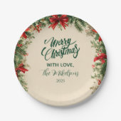 Rustieke Poinsettia Pine Christmas Party Papieren Bordje (Voorkant)