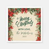 Rustieke Poinsettia Pine Christmas Party Servet (Voorkant)