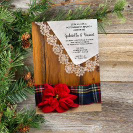 Rustieke Poinsettia Plaid Winter Post Bruiloft Bru Kaart