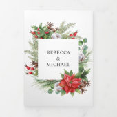 Rustieke Poinsettia QR Code Kerst Huwelijk Drieluik Uitnodiging (Cover)