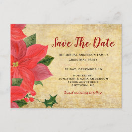 Rustieke Poinsettia | Save The Date Kerstfeest Aankondigingskaart