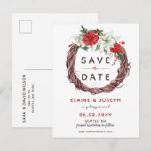 Rustieke Poinsettia Winter Foliage Save the Date Aankondigingskaart (Voorkant / Achterkant)