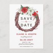 Rustieke Poinsettia Winter Foliage Save the Date Aankondigingskaart (Voorkant)