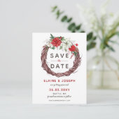 Rustieke Poinsettia Winter Foliage Save the Date Aankondigingskaart (Staand voorkant)