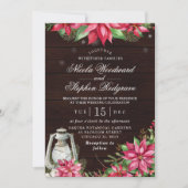 Rustieke Poinsettia Winterbruiloft Kaart (Voorkant)
