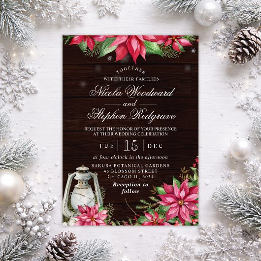 Rustieke Poinsettia Winterbruiloft Kaart