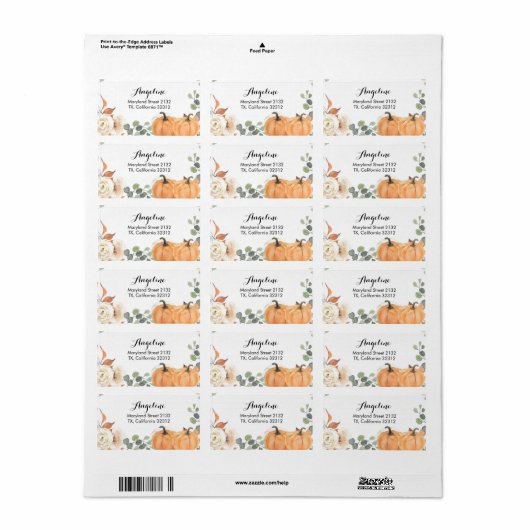 Rustieke pompoen adreslabel etiket (Full Sheet)