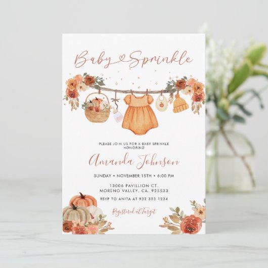 Rustieke Pompoen Baby Kleding Baby Sprinkle Kaart (Staand voorkant)