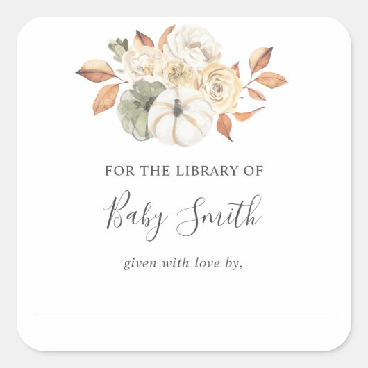 Rustieke Pompoen Baby shower Bibliotheek Boekplaat Vierkante Sticker (Voorkant)