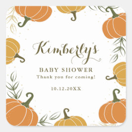Rustieke pompoen & bladeren Baby shower Dank u Vierkante Sticker