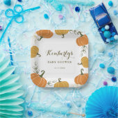 Rustieke Pompoen & Bladeren Genderneutraal Baby sh Papieren Bordje (Feest)